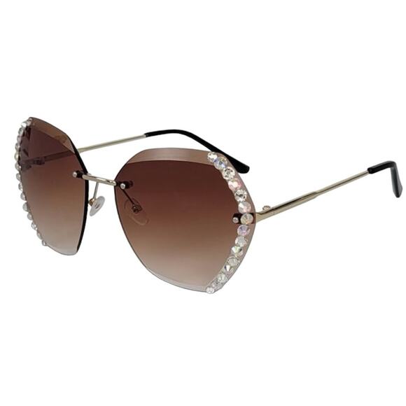 NEW Lily & Nunu Diamond Studded Oversized Sunglasses Gradient Brown Gold…